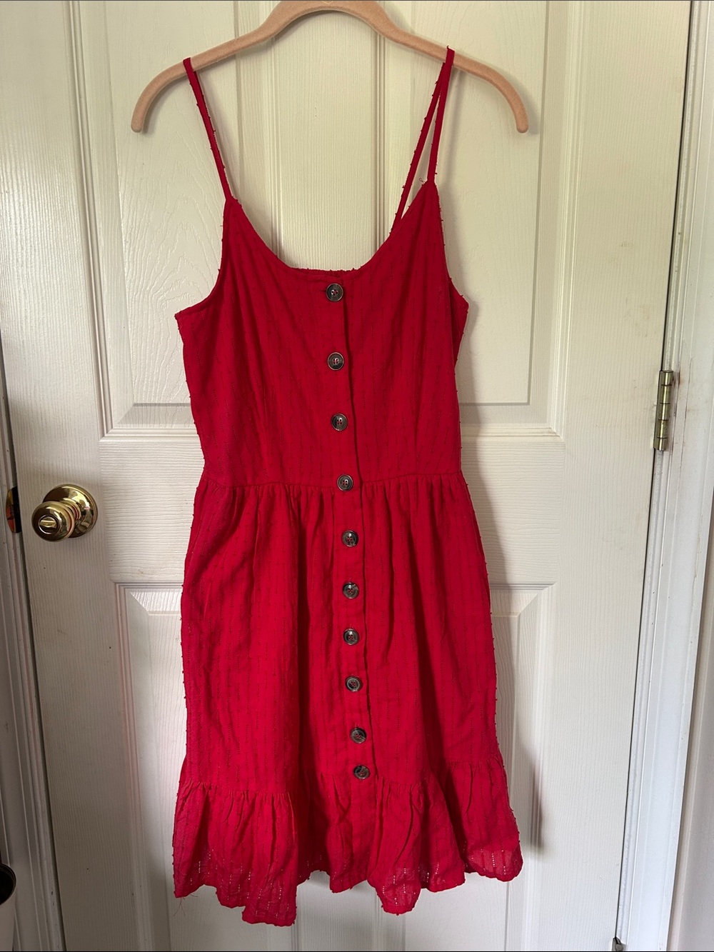 Japna Red Button-Front Mini Dress with Ruffle Hem